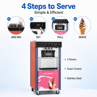 Nouvelle machine à glace molle à haute production 28L/h GQ-8226 en acier inoxydable, automatique, 3 saveurs, usage commercial
