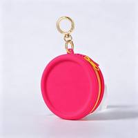 Pochette de maquillage circulaire en silicone, sac de rangement pour écouteurs, rouge à lèvres, câble de données, sac portable à fermeture éclair avec porte-clés