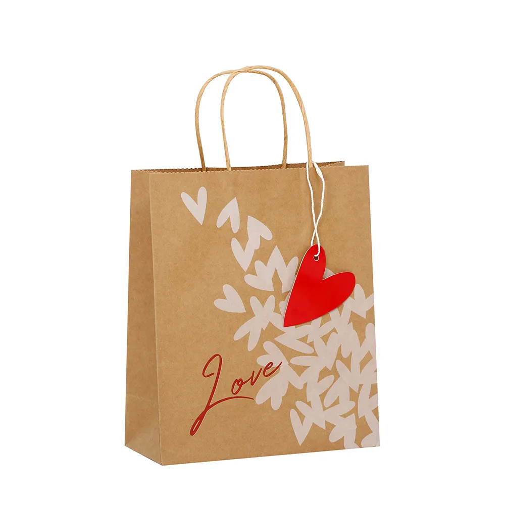 Custom Heart Print Goodies Bag Wedding Return Gift Paper Bags for Engagement Bridal Valentine's Day
