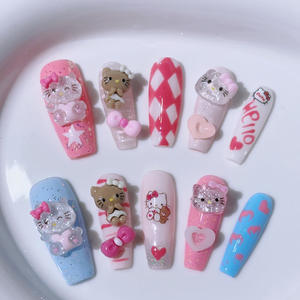 เล็บอะคริลิคทรงอัลมอนด์ลายดอกไม้ ทำมือ 10 ชิ้น พร้อมตัวอย่างฟรี แบบกดติดสำเร็จรูปทรงเฟรนช์ สไตล์เล็บสติลเลตโต้ สำหรับนิ้วมือ <span class=keywords><strong>หมาย</strong></span><span class=keywords><strong>เลข</strong></span>รุ่น - Product Image 5