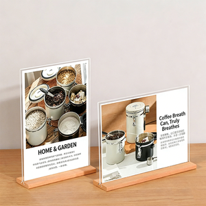 حامل لافتات أكريليك شفاف على شكل حرف T، حامل عرض قائمة طعام للطاولة مع قاعدة خشبية للأعراس - Product Image 2