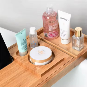 Bamboo Telescopic Kitchen Caddy Extendable <strong>Bath</strong> Tray Storage Rack Wine Phones Tablets Standing Type Single Tier - Product Image 3