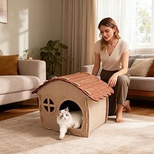 Cueva para Gatos Moderna y Sostenible, Absorbente de Sonido, de Fieltro, Plegable, Cerrada, con Diseño Impreso y Túnel de Juego Interior Acogedor - Product Image 1