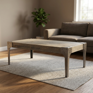 Industrial Modern European Style Coffee Table for Living <b>Room</b>-Metal Oak Wood Antique Iron Customizable Color & Shape - Product Image 3