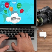 Convertidor Hub Multipuerto 3 en 1 Tipo-C/Lightning a USB A, Adaptador OTG, Lector de Tarjetas de Memoria TF y SD para iPhone, Android y Laptop