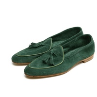 Chaussures Mocassins OME Langdo en Daim/Cuir Nubuck pour Hommes, Sur Mesure avec Pompons, Imperméables, Respirantes, Fermeture à Chaussette à Carreaux