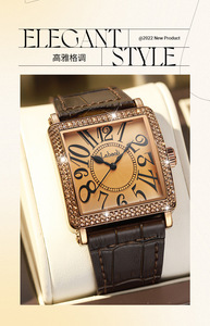 Reloj de Cuarzo Impermeable con Correa de Cuero y Diamantes de Imitación, Estilo Retro con Esfera Grande - Product Image 4