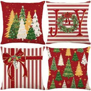 Juego de 4 Fundas Decorativas para Cojines con Diseño Navideño de Nieve y Feliz Navidad para Sofá, Regalo - Product Image 3