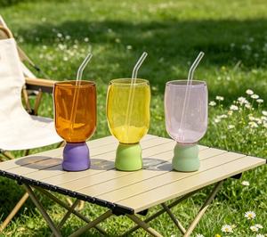 Heat-resistant Customized Glass Cup Stylish Two-tone <strong>Rocking</strong> Glass <strong>Tumbler</strong> with Straw for Iced Coffee &amp; Daily Drinks - Product Image 4
