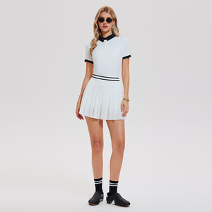 Ensemble de polo et jupe plissée 2 pièces, avec poches latérales, fermeture éclair au dos, jupe taille haute, tenue de luxe pour le golf, le badminton et le tennis - Product Image 2