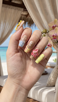 Ongles Press-on Faits Main 10 Pièces Personnalisables Carrés Moyens Motifs Tropicaux Fleurs 3D Fruits d'Été Goutte de Rosée Ongles de Luxe à Presser