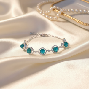 Bracelet en argent sterling 925 certifié, ambre bleu mexicain naturel, chaîne à trois perles, réglable, bleu <span class=keywords><strong>Grems</strong></span>, bracelet pour femmes, bijoux - Product Image 1