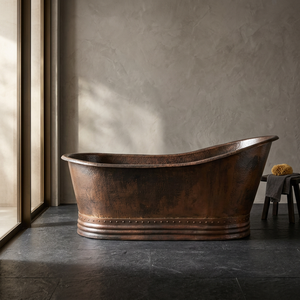 Baignoire autoportante ovale en cuivre martelé, style rustique classique, marron, fabriquée à la main, pour la maison, l'hôtel, l'extérieur - Product Image 3