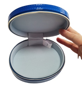 Blue Glossy handmade small travelling <b>jewelry</b> case <b>jewelry</b> box wrapped with shinny PU leather - Product Image 1