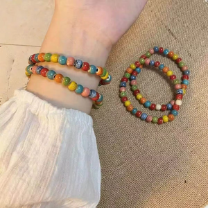 Bracciale in Ceramica Jingdezhen Resistente alle Alte Temperature con Doppio Cerchio e Perline, Nuovo Stile Cinese Etnico Artistico per Studenti, Coppie e Migliori Amici - Product Image 1