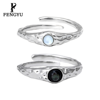 Bagues en coquillage martelé pour femmes, argent sterling 925, mode, réglable, pierre précieuse, bague de créateur, bijoux personnalisés, lot en gros