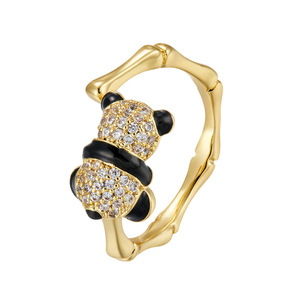 Panda Open <b>Ring</b> Micro Pave Zircon Adjustable Women's Animal Index <b>Finger</b> <b>Ring</b> Gift Jewelry - Product Image 5