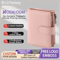 Dompet Koin Pendek Custom dengan Resleting untuk Wanita, Anti RFID, Lapisan PVC, Kulit PU, Lipat Dua, Tempat Kartu Kredit, Jendela ID