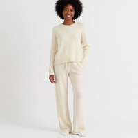 Ensemble de survêtement de luxe 2 pièces pour femme en mélange de cachemire, pull à col rond et pantalon, blanc ivoire, fabrication usine
