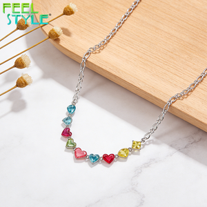 Collar de Clavícula con Cuentas de Zirconia en Forma de Corazón, Color Fresco, Chapado en Oro Grueso PVD, Temática de Amor, Personalizado, Acero Inoxidable 316 - Product Image 3