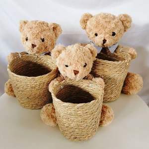 Cesta de flores de paja con diseño pastoral tejido, estilo cubo, para plantas en maceta, Chestnut Little Bear Hug - Product Image 4