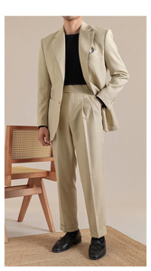 Limitations lin double pantalon plissé taille conception télescopique <span class=keywords><strong>Nabil</strong></span> nouveau printemps britannique hommes d'affaires décontracté jambe droite - Product Image 6