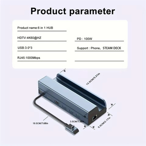 Hơi nước boong Dock 6 trong 1 hơi nước boong ROG Đồng Minh Docking Station đứng 3 * <span class=keywords><strong>USB</strong></span> 3.0 HDTV 4K60hz Gigabit Ethernet PD 100W <span class=keywords><strong>Hub</strong></span> - Product Image 6