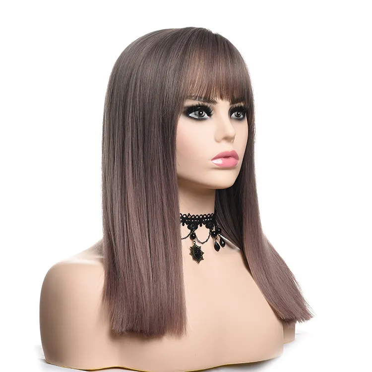 Human Long Straight Cuticle Aligned Hair Lace Wig Full Top Air Bangs Lace Wigs Ombre