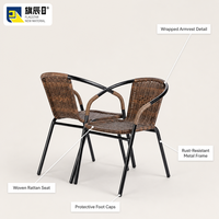 Ensemble de 2 chaises de bistrot d'extérieur modernes, imperméables et légères, avec assise en rotin tressé et structure en métal, pour utilisation en parc