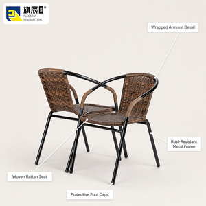 Ensemble <span class=keywords><strong>de</strong></span> <span class=keywords><strong>2</strong></span> <span class=keywords><strong>chaises</strong></span> <span class=keywords><strong>de</strong></span> bistrot d'extérieur modernes, imperméables et légères, avec assise en rotin tressé et structure en métal, pour utilisation en parc - Product Image 4