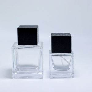 Flacon de parfum carré transparent de luxe pour homme, personnalisé, avec pulvérisateur à pompe, vide, 30ml, 50ml, 100ml, avec boîte - Product Image 3