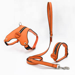 高級ソフトレザー犬用ハーネスリーシュセット調節可能卸売在庫製造リサイクル小型大型ペットカラーリードウォーキング - Product Image 1