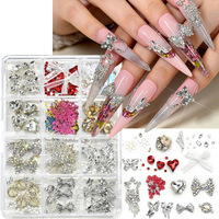 Accessoires de bijoux en acier inoxydable, ensemble de décoration pour ongles, breloques mixtes en forme de cœur, fleur, nœud rose, accessoires de nail art