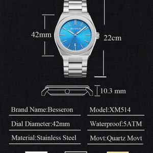 Reloj de Cuarzo de Lujo para Hombre de 42 mm con Correa de Acero y Caucho, Estilo Casual de Negocios, Ancho de Correa de 22 mm, Resistente al Agua - Montre Homme - Product Image 3