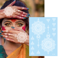 Tatouage temporaire au henné blanc indien floral, tendance, haut de gamme, imperméable, longue durée, non toxique, à transfert d'eau pour visage et corps - Meilleures ventes