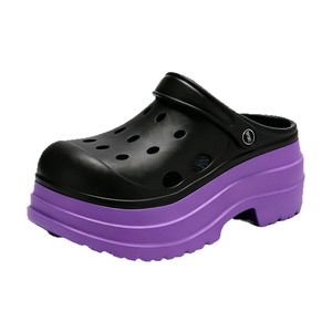 Sabots compensés color block pour femme, <span class=keywords><strong>noir</strong></span> et violet, talon de 9 cm, style <span class=keywords><strong>Crocs</strong></span> respirant en EVA, pour l'été et la plage - Product Image 5