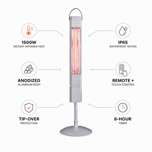 Premium Heater01 Freestanding Infrared Patio Anodized Aluminum Heater 1500W IP65 <b>Outdoor</b> Electric Remote Control LCD <b>Timer</b> - Product Image 1