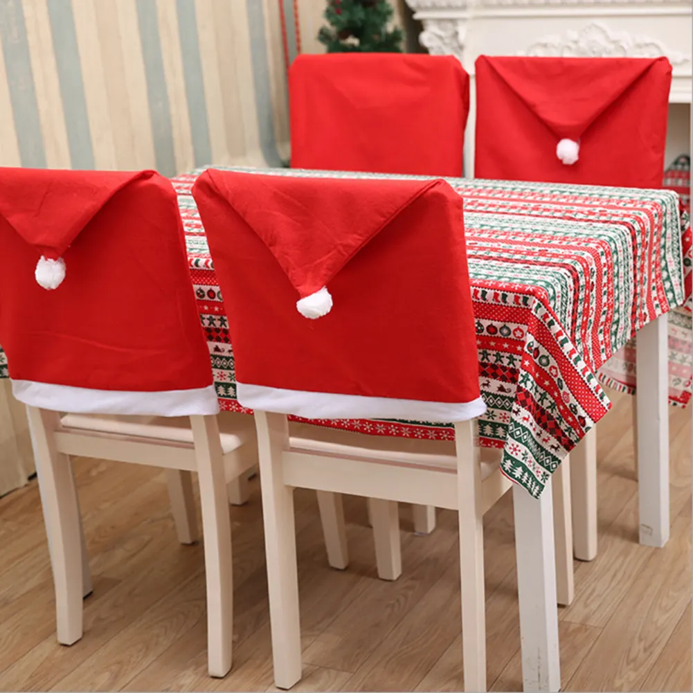 Christmas Chair Cover Dinner Table Red Santa Claus Hat Chair Back Cover Christmas Decoration Home Party Decor Supplies