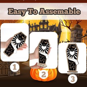 3-Piece Gothic Home Decor <strong>Witch</strong> Hand Wooden Coffin <strong>Sign</strong>, Spooky Hands Stars Hearts Table Desk Decor - Product Image 3