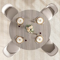 Ensemble de table à manger ronde de luxe, finition gris clair, avec chaises, style minimaliste nordique, design pour cuisine et salon