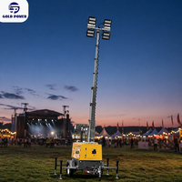 Tour d'éclairage mobile remorquable de 9 m avec 4 projecteurs de 1000 W, générateur diesel silencieux de 7,5 kW, châssis ouvert, 50 Hz