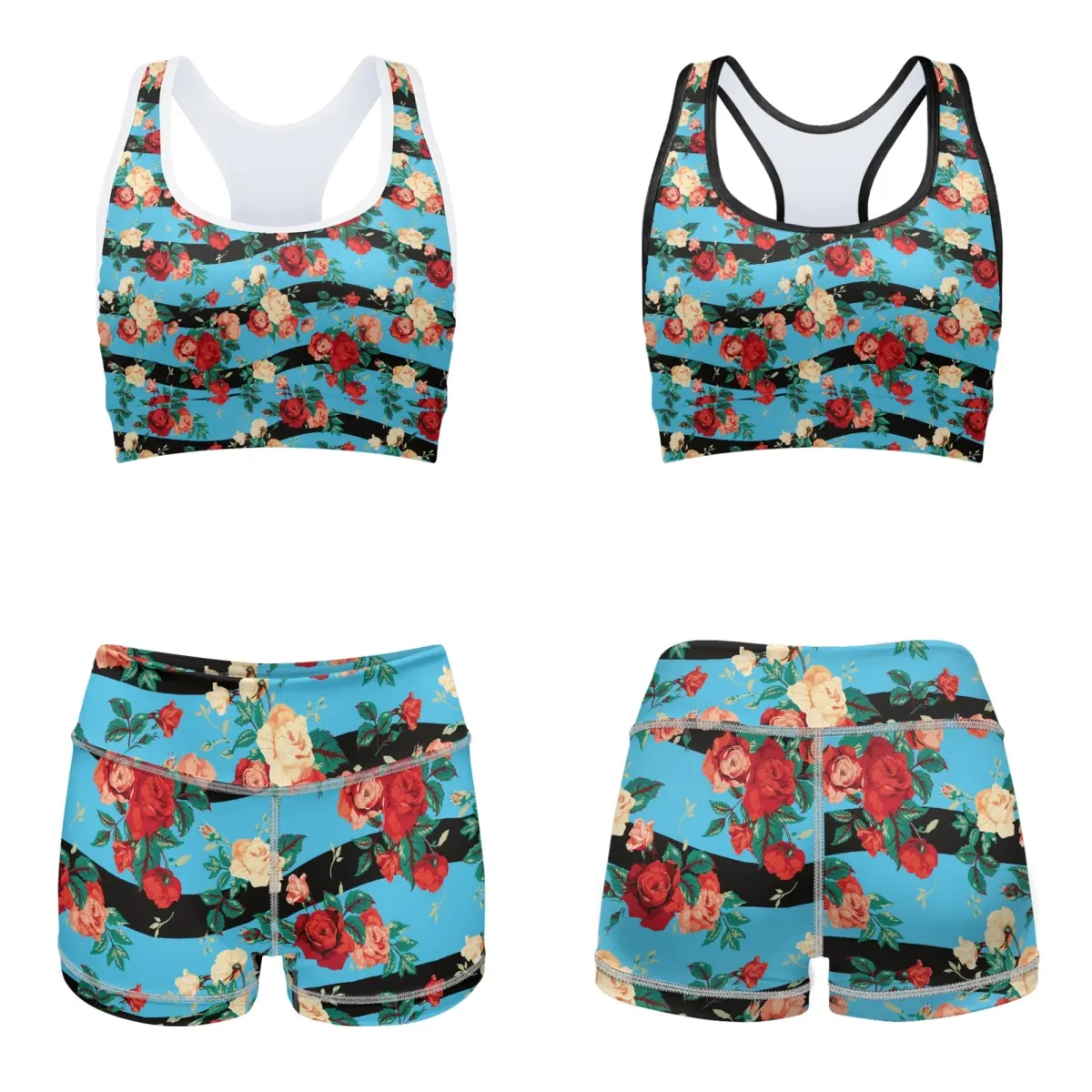 Custom Designed Yoga Suit With Tropical Elements Wholesale Gym Soft And Quick Drying Sets Leisure Polyester Spandex Suit