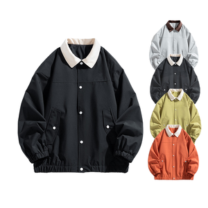 Unisex Casual Custom Logo Spring Varsity <b>Jacket</b> with Contrast Color Collar Elastic Cuff Hem Turn Collar Eco-Friendly Breathable - Product Image 1