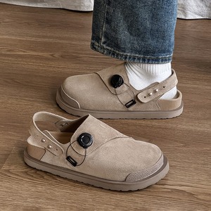 Summer cowhide <b>slippers</b> Men's Women's Couple Style Beige Suede Closed Toe Genuine Leather Sandals Outdoor Beach Shoes - Product Image 2