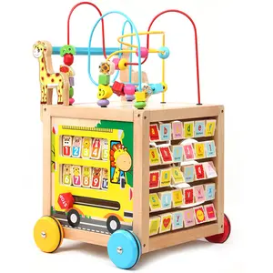 giraffe shape wooden activity cube with wheels Baby walker multi-function speed regulation wooden educational preschool toys