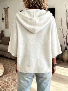 Women's White Hooded Knit <strong>Poncho</strong> 2026 Summer Fall Oversized Faux-Cashmere Sweater 100% Polyester Minimalist <strong>Jumper</strong> - Product Image 2