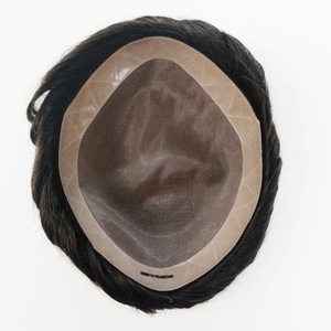 Vente en gros noeud blanchi naissance de cheveux naturelle système de remplacement de vrais cheveux humains pièce Super Fine pleine dentelle suisse hommes Toupet Stock - Product Image 4