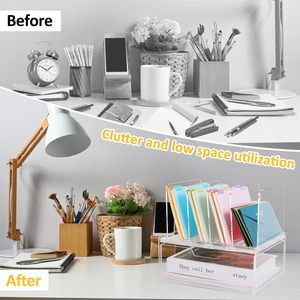 Acrylic rõ ràng tập tin tổ chức 4 dọc khoang bàn tổ chức phụ kiện văn phòng ký túc xá nhà làm việc không gian kệ trưng bày - Product Image 5