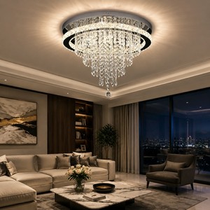 Plafonniers LED encastrés en acier inoxydable, luminaires modernes en cristal suspendus, à intensité variable, changeant de couleur (3 couleurs), pour salon - Product Image 1