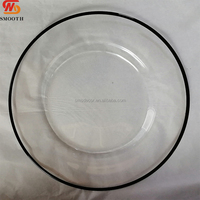 Plato de Cristal Transparente con Borde Dorado SMS, Plato Base Redondo de Cristal Transparente para Decoración de Mesa de Banquete de Boda, Plato de Cena de Cristal